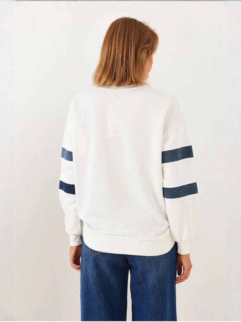 Sudadera vaquera a rayas con detalles de piedras lucci Blanco - Kiabi