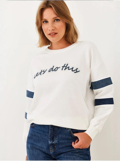 Sudadera vaquera a rayas con detalles de piedras lucci - Kiabi