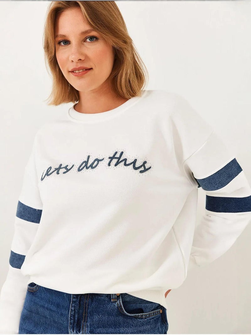 Sudadera vaquera a rayas con detalles de piedras lucci Blanco - Kiabi