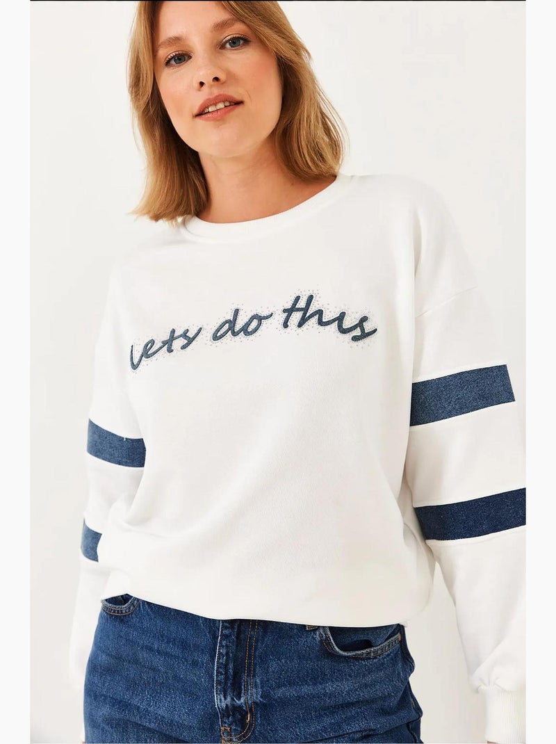 Sudadera vaquera a rayas con detalles de piedras lucci Blanco - Kiabi