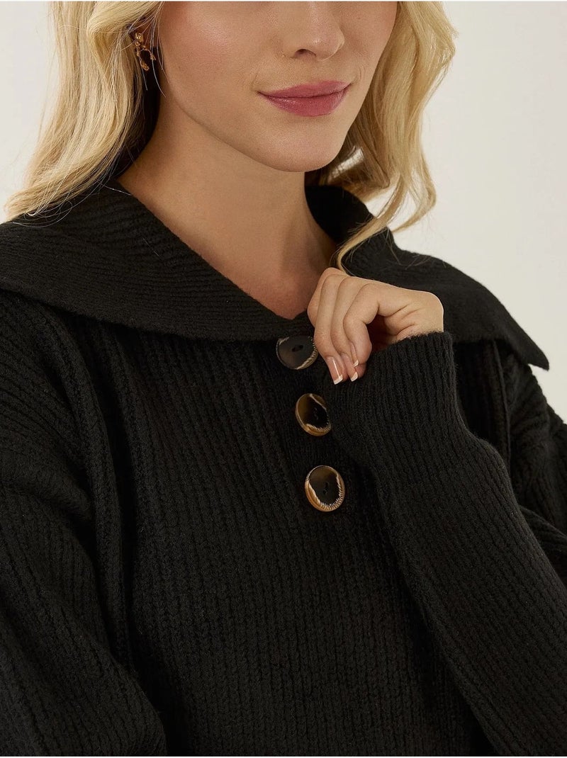 Suéter abotonado con cuello chal Negro - Kiabi