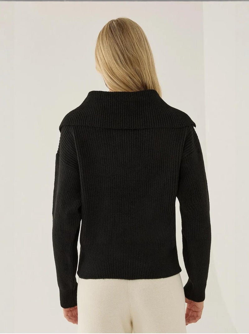 Suéter abotonado con cuello chal Negro - Kiabi
