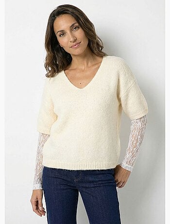 Suéter cálido 2 en 1 con mangas de encaje - AFIBEL