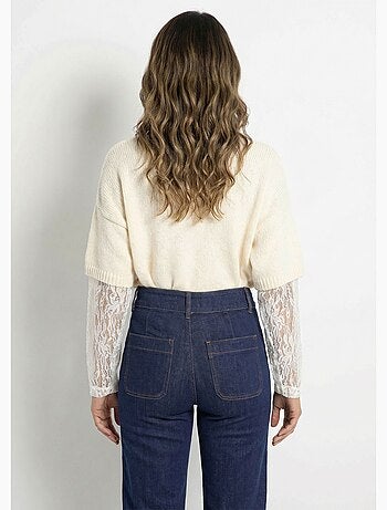 Suéter cálido 2 en 1 con mangas de encaje - AFIBEL