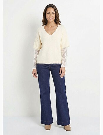 Suéter cálido 2 en 1 con mangas de encaje - AFIBEL