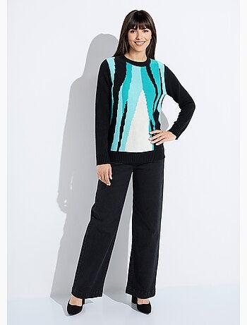 Suéter cálido de jacquard gráfico con cuello redondo - Afibel