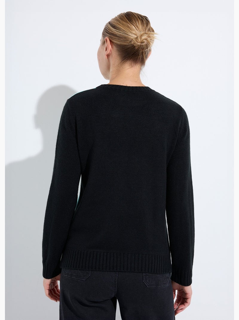 Suéter cálido de jacquard gráfico con cuello redondo - Afibel Negro - Kiabi