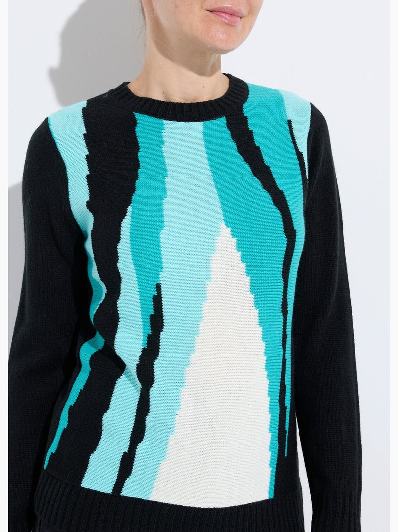 Suéter cálido de jacquard gráfico con cuello redondo - Afibel Negro - Kiabi