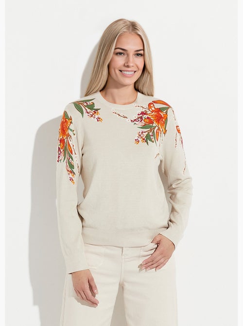 Suéter cálido de manga larga con estampado floral y cuello redondo - Afibel - Kiabi