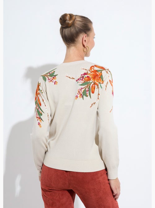 Suéter cálido de manga larga con estampado floral y cuello redondo - Afibel - Kiabi