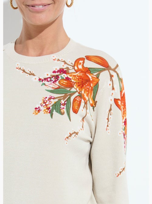 Suéter cálido de manga larga con estampado floral y cuello redondo - Afibel - Kiabi