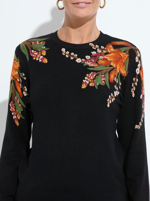 Suéter cálido de manga larga con estampado floral y cuello redondo - Afibel - Kiabi