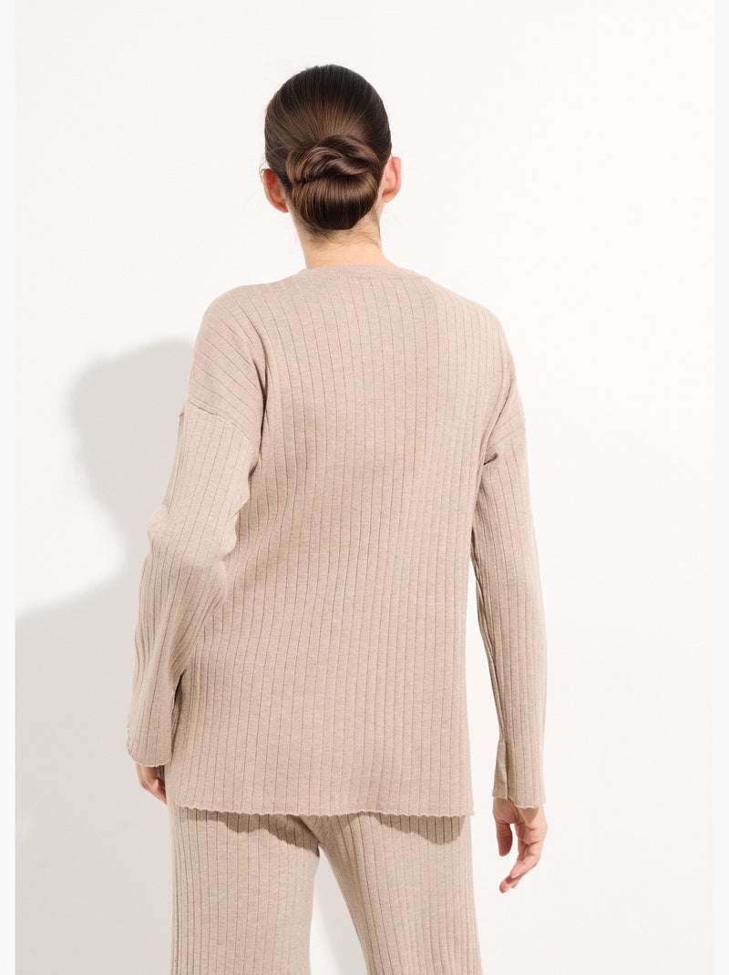 Suéter cómodo con punto de canalé plano - AFIBEL Beige - Kiabi
