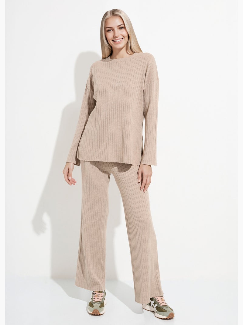 Suéter cómodo con punto de canalé plano - AFIBEL Beige - Kiabi