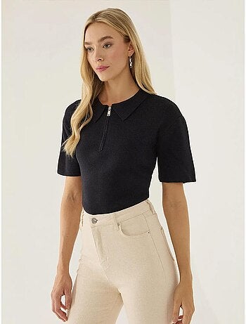 Suéter con cuello polo y cremallera
