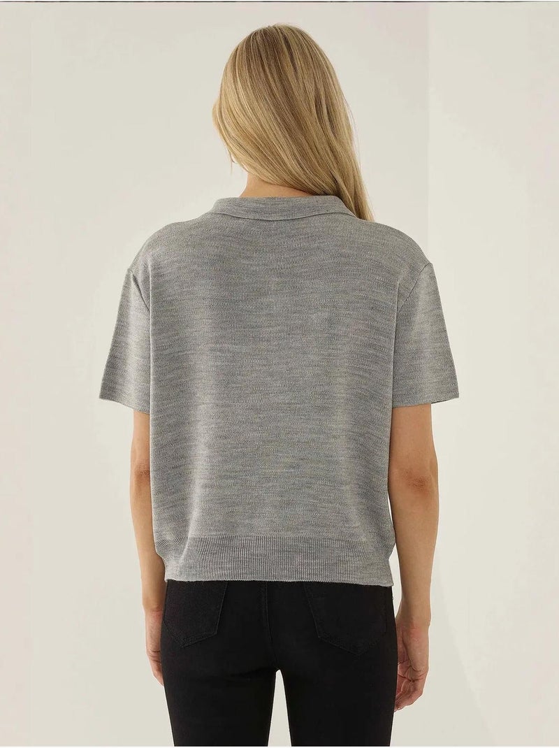 Suéter con cuello polo y cremallera Gris - Kiabi