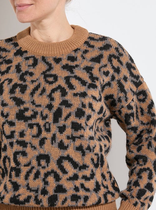 Suéter con estampado de leopardo, cuello alto y manga larga. - Afibel - Kiabi