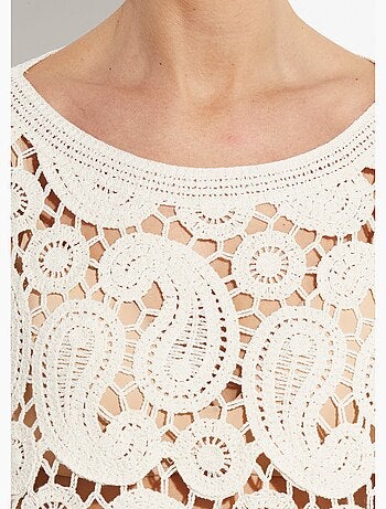 Suéter corto de crochet calado con cuello redondo - AFIBEL