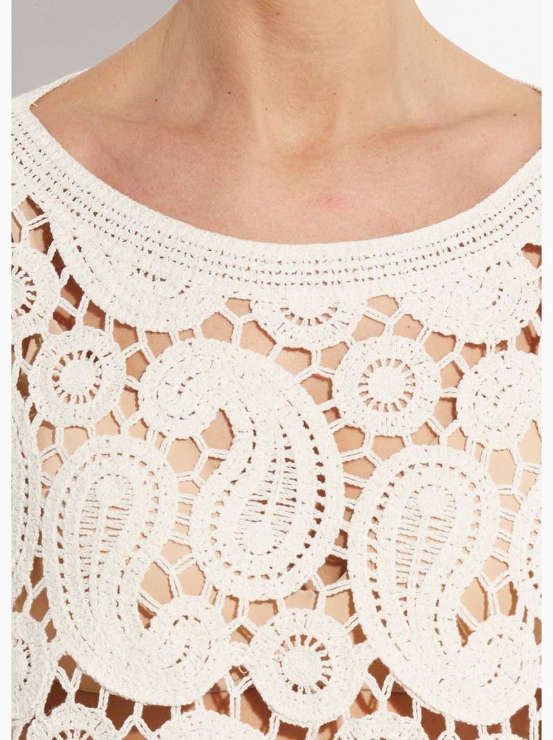 Suéter corto de crochet calado con cuello redondo - AFIBEL Crudo - Kiabi
