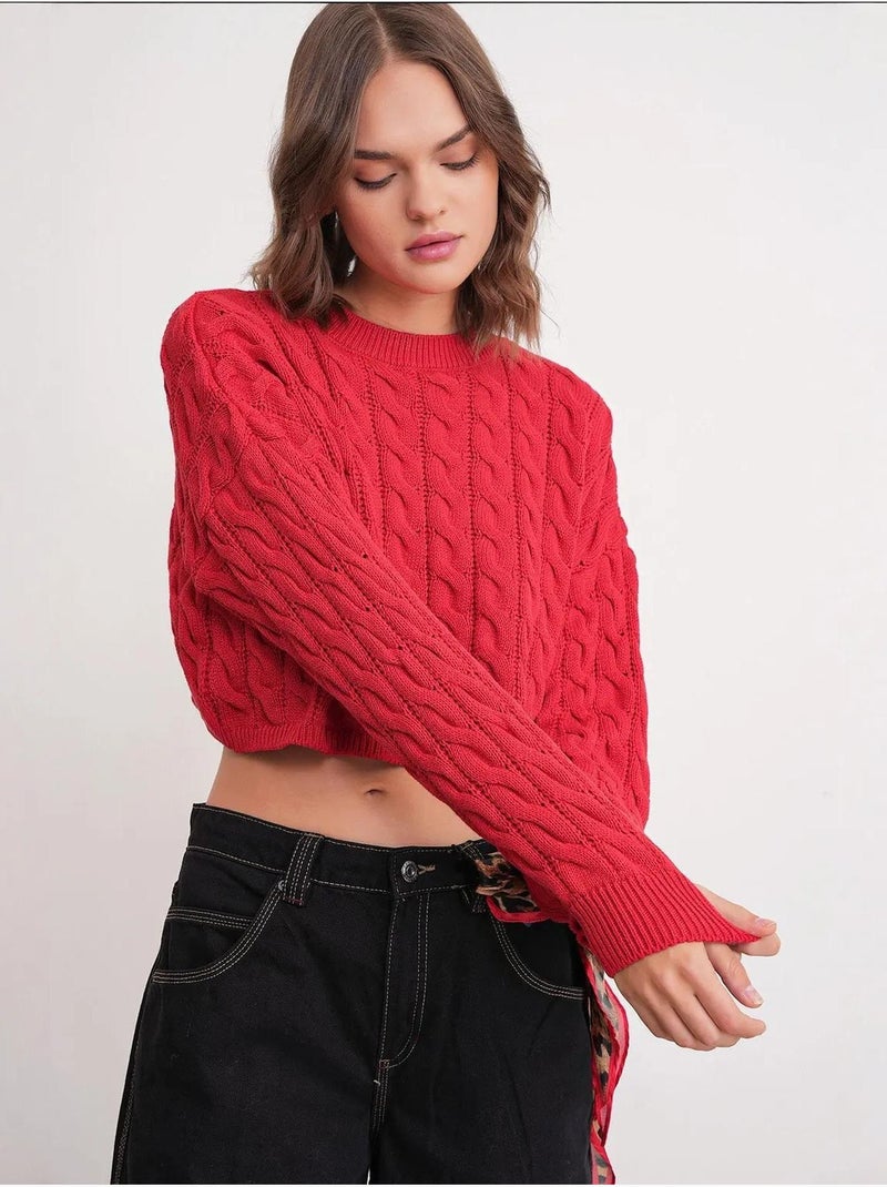 Suéter corto grueso con patrón de trenza de pelo mixray Rojo - Kiabi