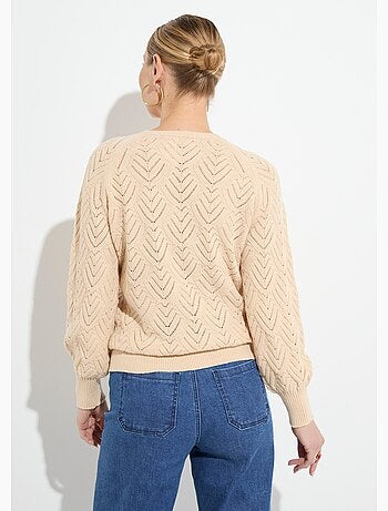 Suéter corto suave de cuello redondo con patrón calado - Afibel