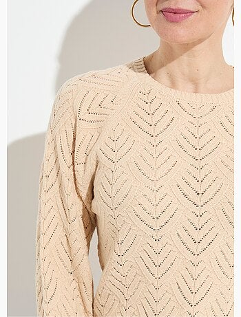 Suéter corto suave de cuello redondo con patrón calado - Afibel