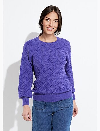 Suéter corto suave de cuello redondo con patrón calado - Afibel