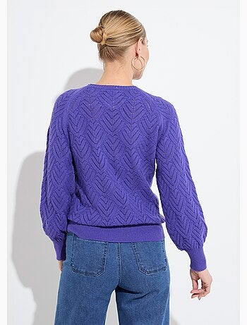 Suéter corto suave de cuello redondo con patrón calado - Afibel