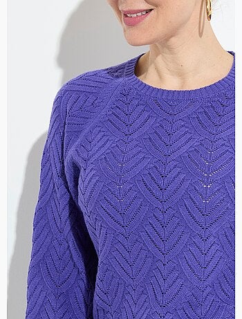 Suéter corto suave de cuello redondo con patrón calado - Afibel