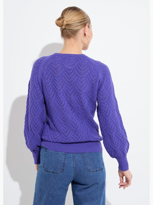 Suéter corto suave de cuello redondo con patrón calado - Afibel - Kiabi