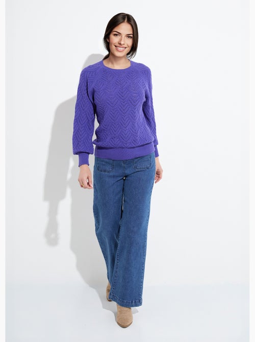 Suéter corto suave de cuello redondo con patrón calado - Afibel - Kiabi