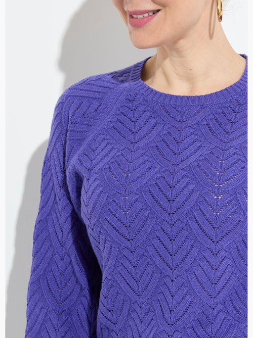 Suéter corto suave de cuello redondo con patrón calado - Afibel - Kiabi