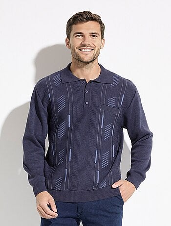 Suéter de cuello alto con botones y manga larga de lana jacquard - Afibel