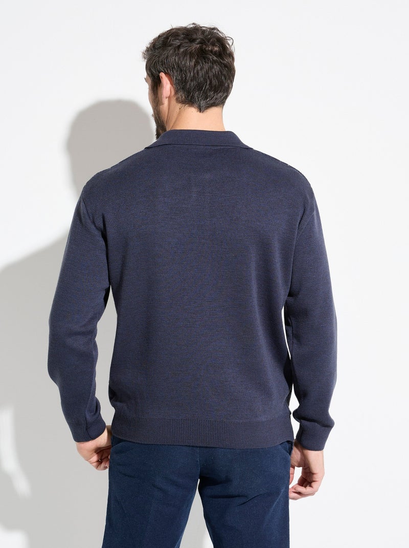 Suéter de cuello alto con botones y manga larga de lana jacquard - Afibel Azul marino - Kiabi