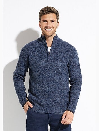 Suéter de cuello alto con cremallera en punto de lana jaspeada - Afibel