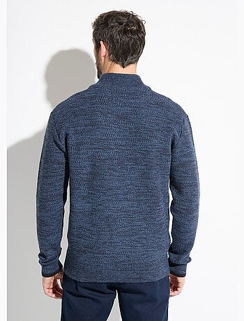 Suéter de cuello alto con cremallera en punto de lana jaspeada - Afibel