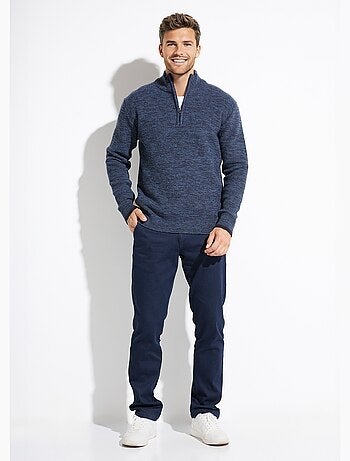 Suéter de cuello alto con cremallera en punto de lana jaspeada - Afibel