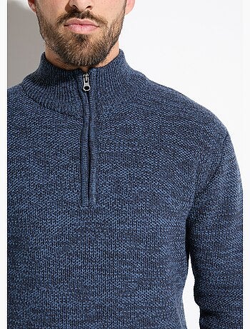 Suéter de cuello alto con cremallera en punto de lana jaspeada - Afibel