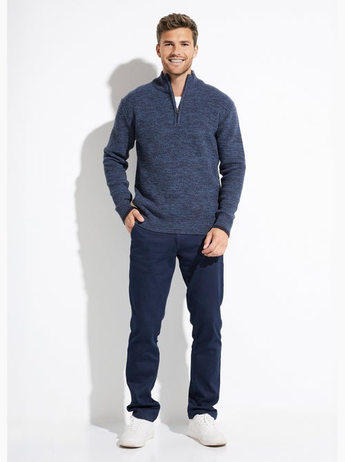 Suéter de cuello alto con cremallera en punto de lana jaspeada - Afibel - Kiabi