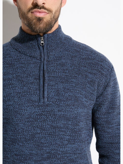 Suéter de cuello alto con cremallera en punto de lana jaspeada - Afibel - Kiabi