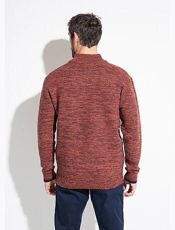 Suéter de cuello alto con cremallera en punto de lana jaspeada - Afibel