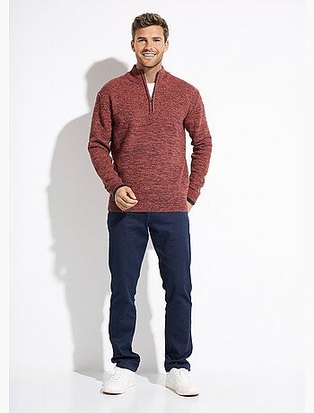 Suéter de cuello alto con cremallera en punto de lana jaspeada - Afibel