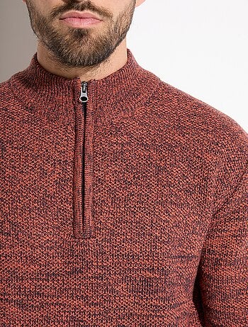 Suéter de cuello alto con cremallera en punto de lana jaspeada - Afibel