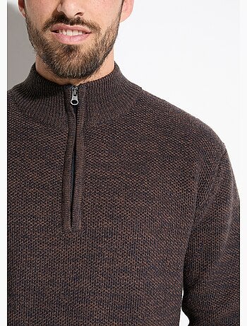 Suéter de cuello alto con cremallera en punto de lana jaspeada - Afibel