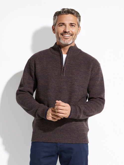 Suéter de cuello alto con cremallera en punto de lana jaspeada - Afibel - Kiabi