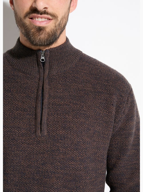 Suéter de cuello alto con cremallera en punto de lana jaspeada - Afibel - Kiabi