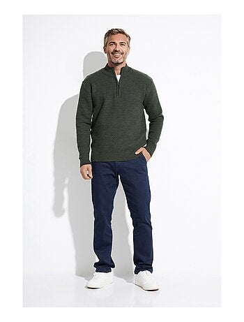 Suéter de cuello alto con cremallera en punto de lana jaspeada - Afibel