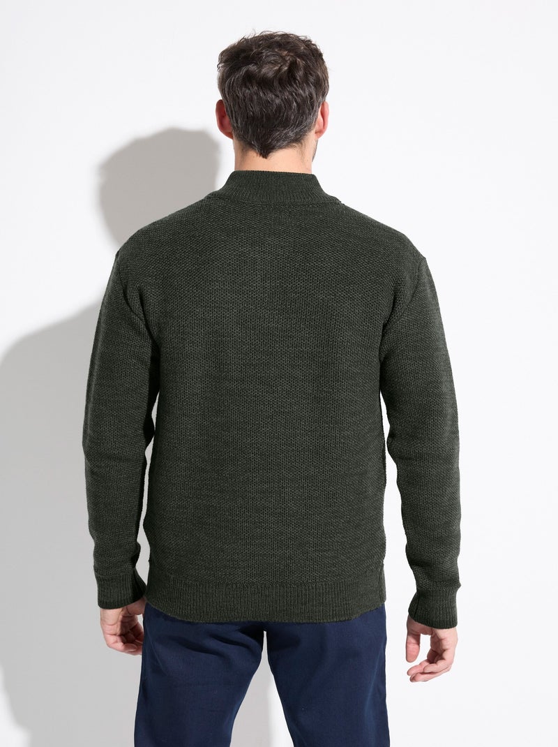Suéter de cuello alto con cremallera en punto de lana jaspeada - Afibel Verde - Kiabi