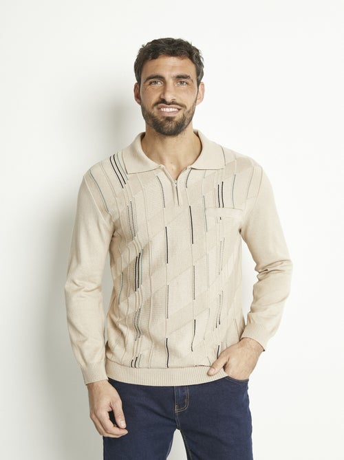 Suéter de cuello alto con cremallera y manga larga de algodón jacquard - Afibel - Kiabi