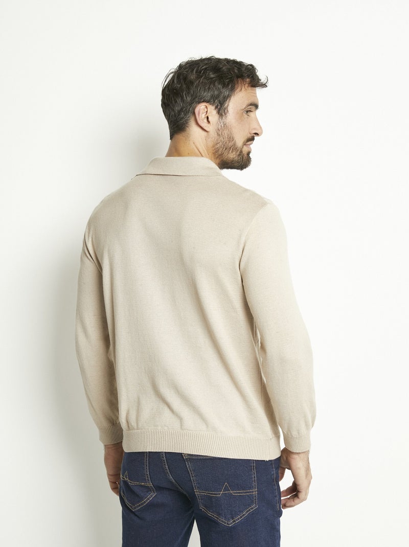 Suéter de cuello alto con cremallera y manga larga de algodón jacquard - Afibel Beige - Kiabi